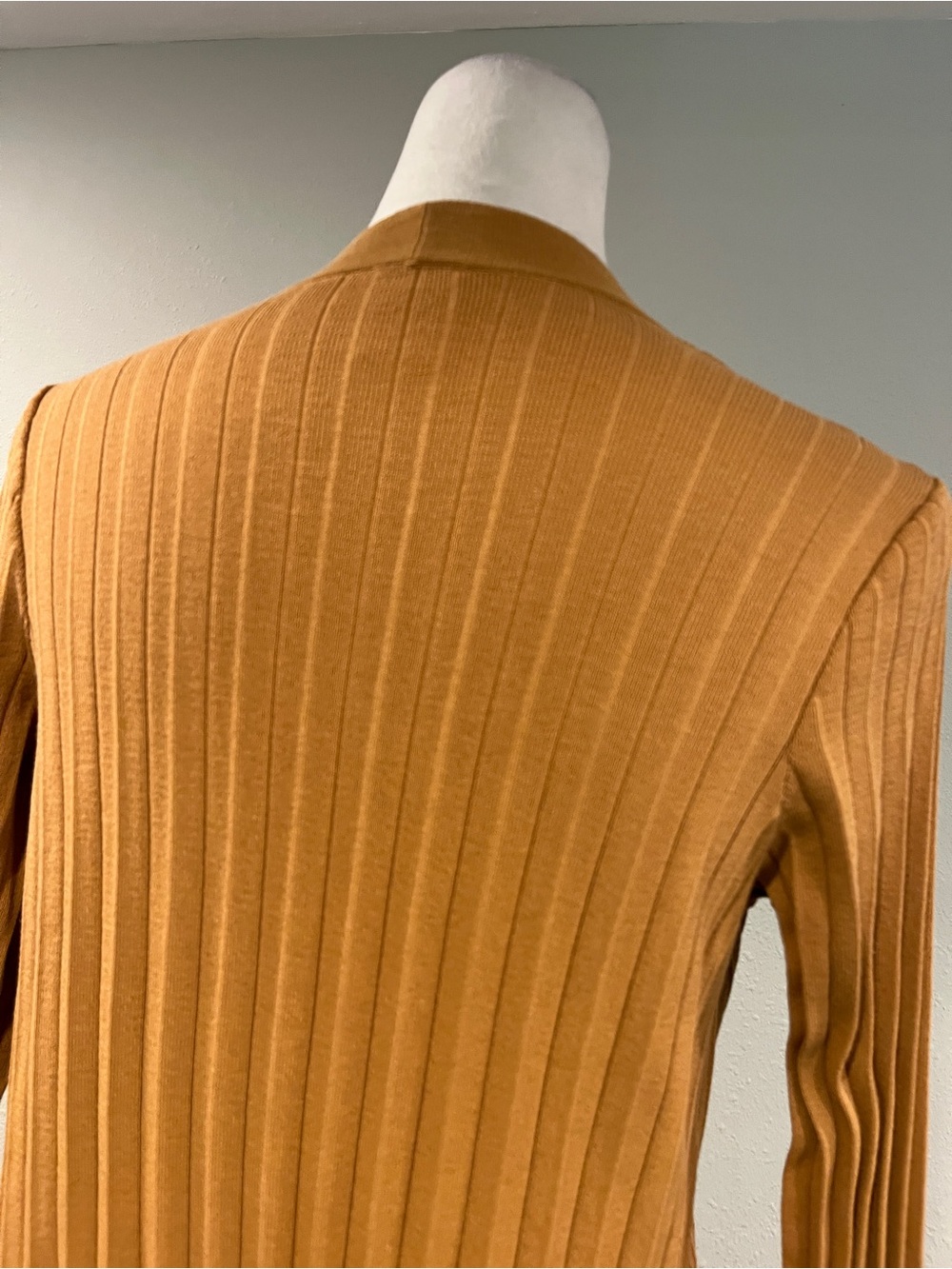 Chico's Long Open-Front Ribbed Cardigan Sweater in Camel color - Picture 5 of 9
